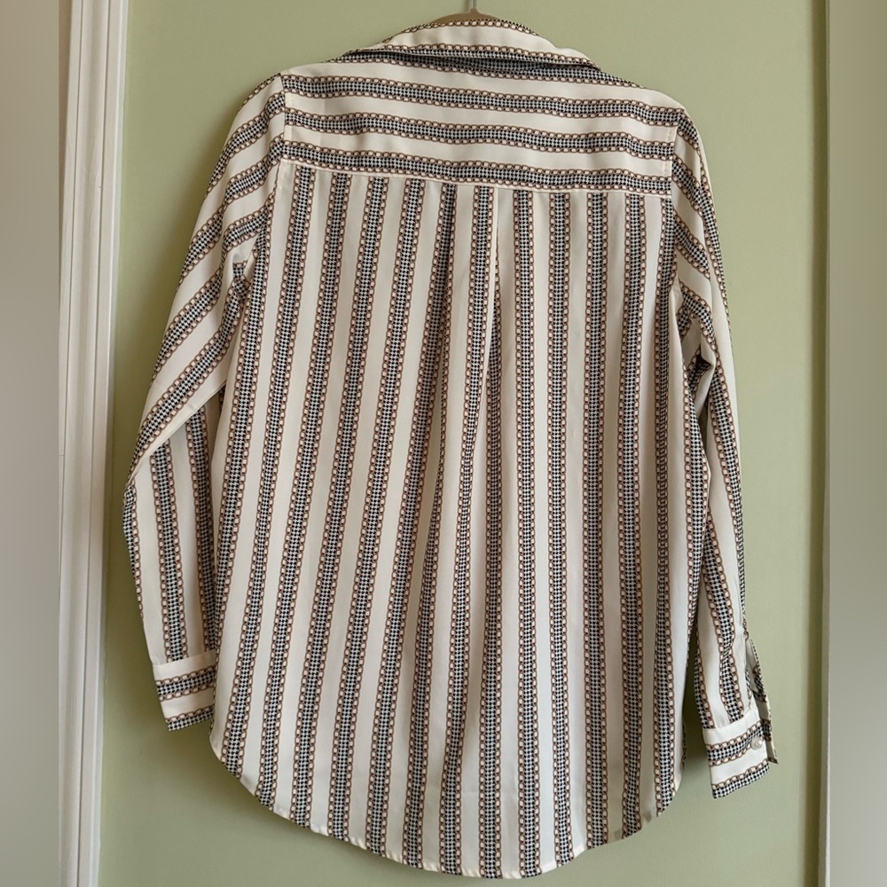 Cream Blouse with Gold Chain Link/Black Hounds Stripes - Size M - Picture 2 of 5